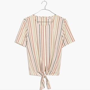 Madewell Button-Back Tie Tee in Rainbow Stripe